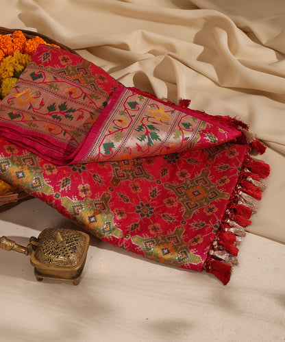 Rani Pink Pure Katan Silk Handloom Banarasi Patola Dupatta with Meenakari