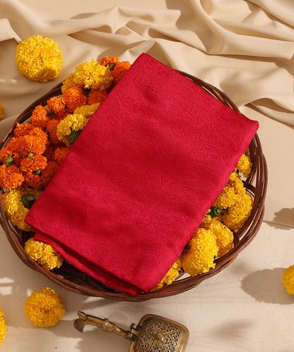 Red Pure Satin Silk Handloom Tanchoi Banarasi Dupatta with Zari Border