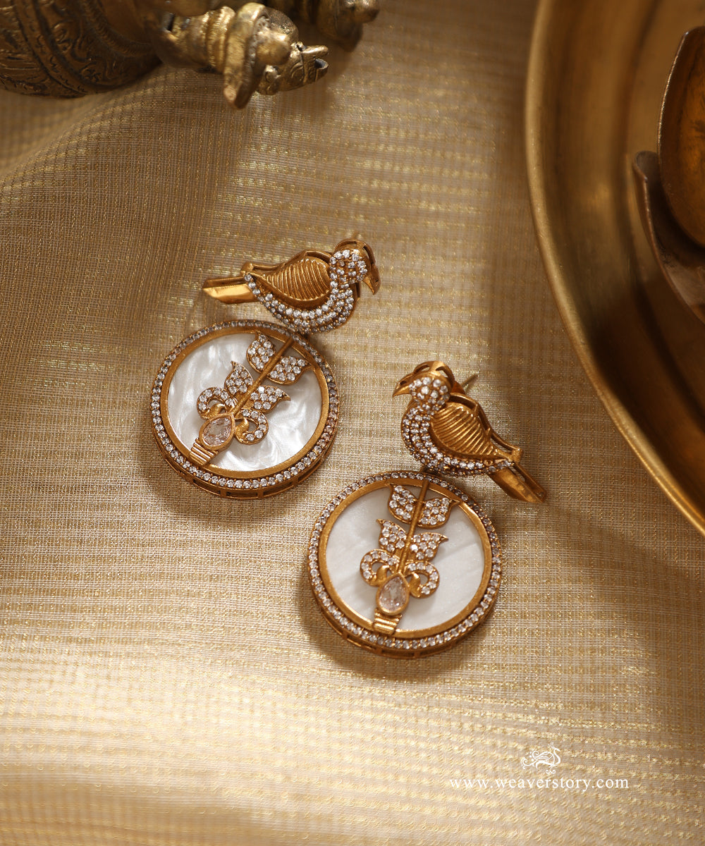 Ganga_Handcrafted_Earrings_With_Semi_Precious_Stone_With_Bird_Motif_WeaverStory_01