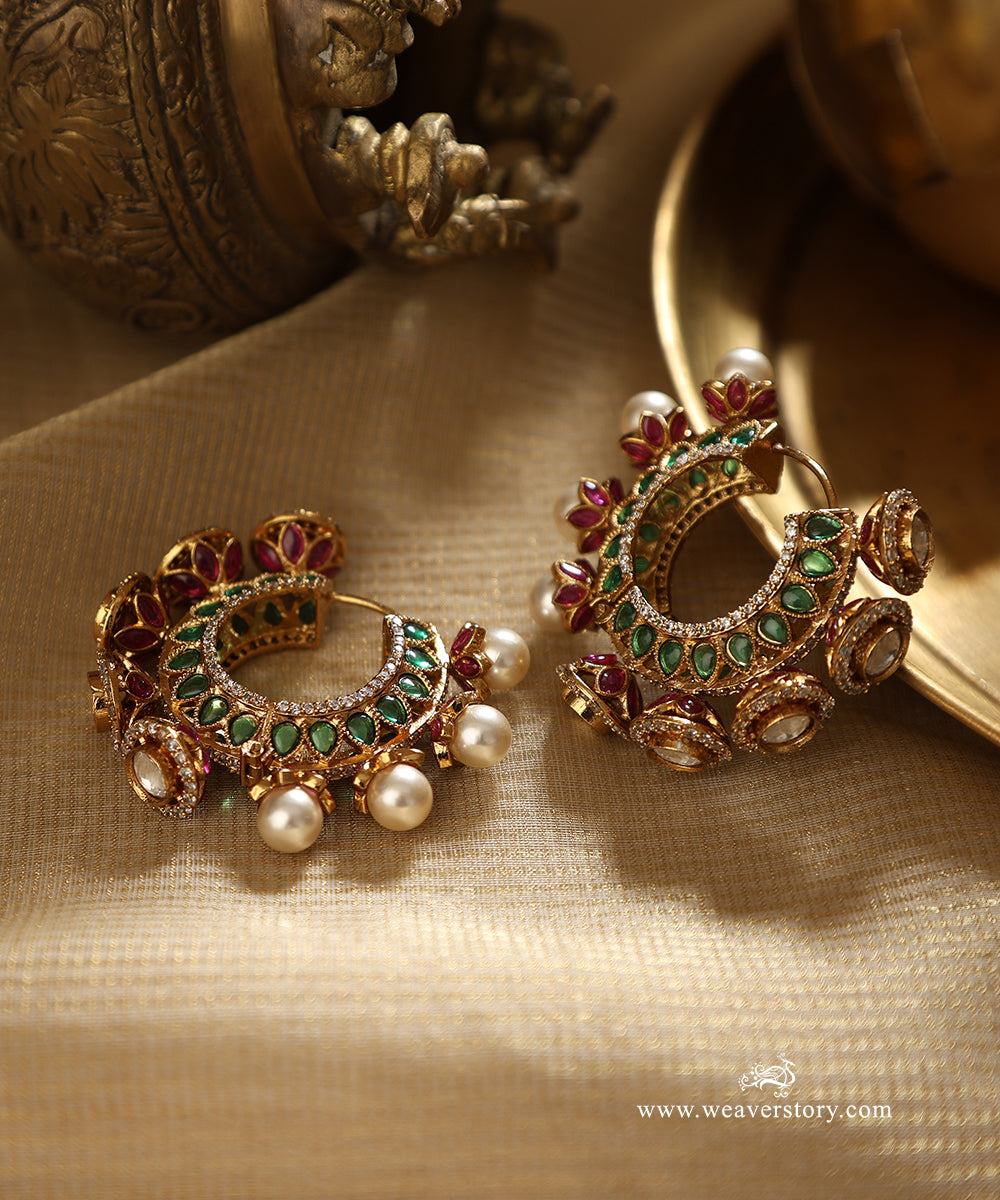 Chameli_Handcrafted_Earrings_With_Semi_Precious_Stones_And_Pearls_WeaverStory_01