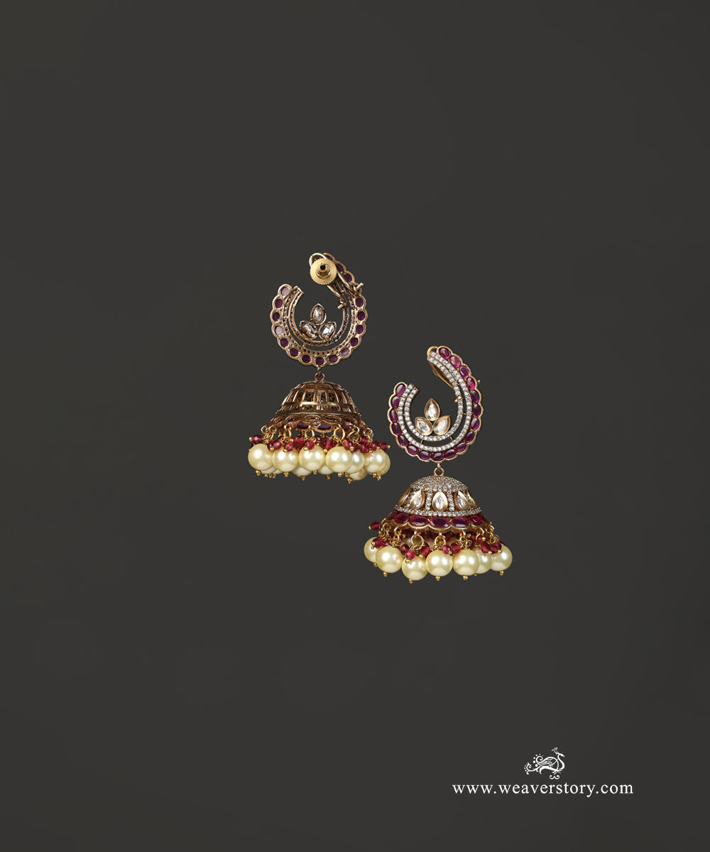 Bhanumati_Handcrafted_Jhumka_With_Red_Semi_Precious_Stones_WeaverStory_03