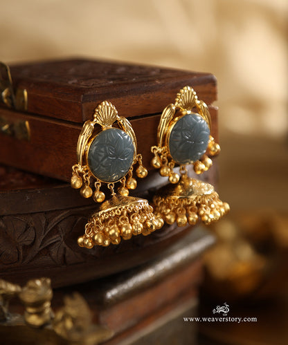 Anjali_Handcrafted_Jhumka_With_Green_Semi_Precious_Stones_WeaverStory_01