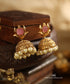 Bhavika_Handcrafted_Jhumka_With_Red_Semi_Precious_Stones_WeaverStory_01