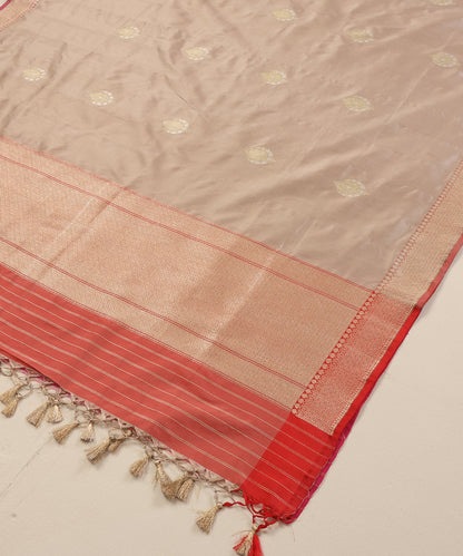 Almond Color Handloom Pure Katan Silk Banarasi Dupatta With Kadhwa Boota With Pink Border