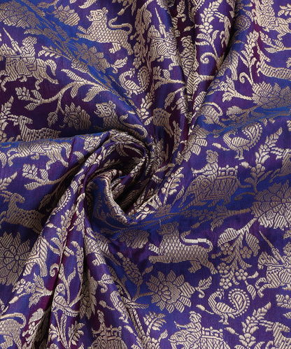 Blue and Purple Dual Tone Handloom Pure Katan Silk Kimkhab Shikargah Banarasi Dupatta