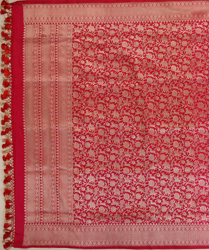 Rani Pink Handloom Pure Katan Silk Kimkhab Shikargah Banarasi Dupatta
