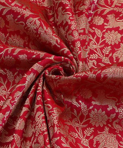 Rani Pink Handloom Pure Katan Silk Kimkhab Shikargah Banarasi Dupatta