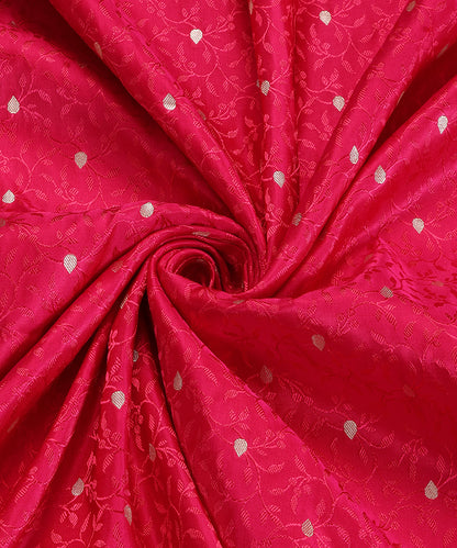 Rani Pink Pure Satin Silk Handloom Tanchoi Banarasi Dupatta with Zari Booti