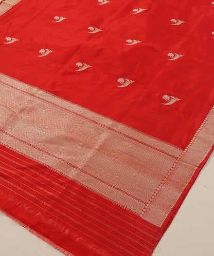 Red Handloom Pure Katan Silk Banarasi Dupatta With Kadhwa Meenakari Boota