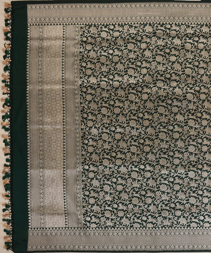 Bottle Green and Black Dual Tone Handloom Pure Katan Silk Kimkhab Shikargah Banarasi Dupatta