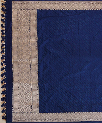 Blue Pure Satin Silk Handloom Tanchoi Banarasi Dupatta with Zari Border