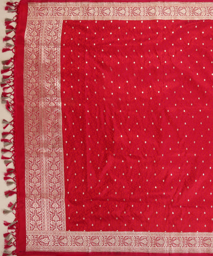 Red Pure Satin Silk Handloom Tanchoi Banarasi Dupatta with Zari Booti