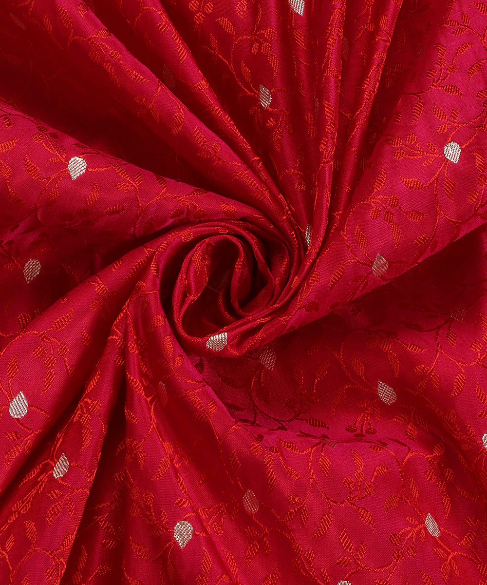 Red Pure Satin Silk Handloom Tanchoi Banarasi Dupatta with Zari Booti