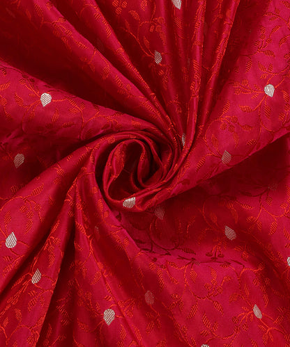 Red Pure Satin Silk Handloom Tanchoi Banarasi Dupatta with Zari Booti