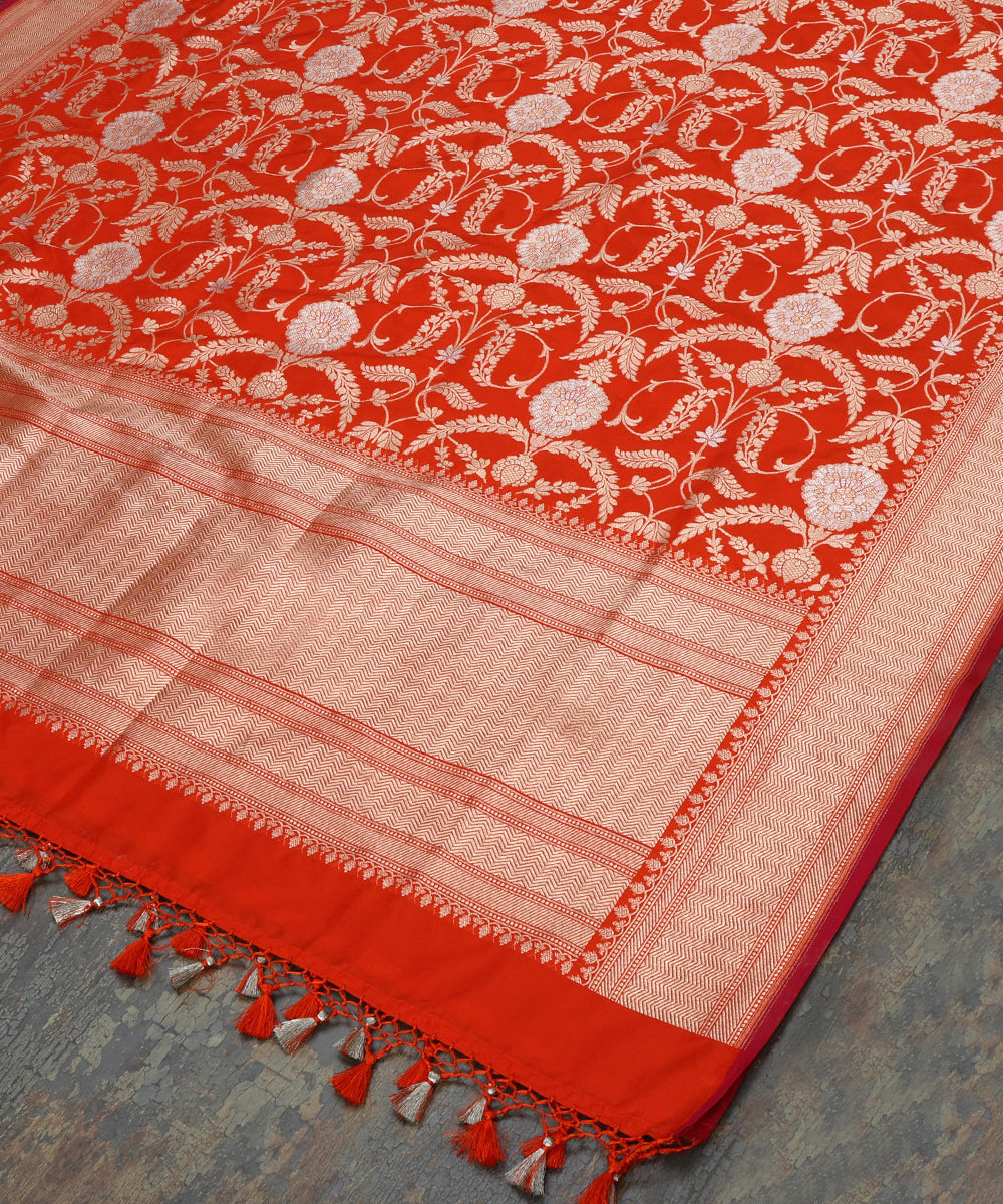 Orange_Handloom_Pure_Katan_Silk_Cutwork_Banarasi_Dupatta_With_Pink_Selvedge_WeaverStory_03