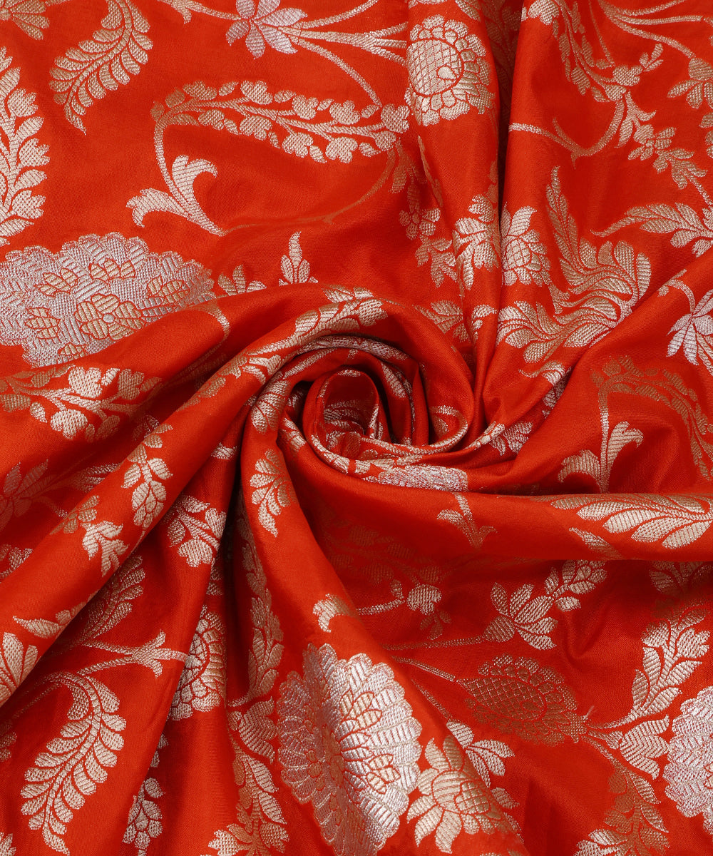 Orange_Handloom_Pure_Katan_Silk_Cutwork_Banarasi_Dupatta_With_Pink_Selvedge_WeaverStory_05