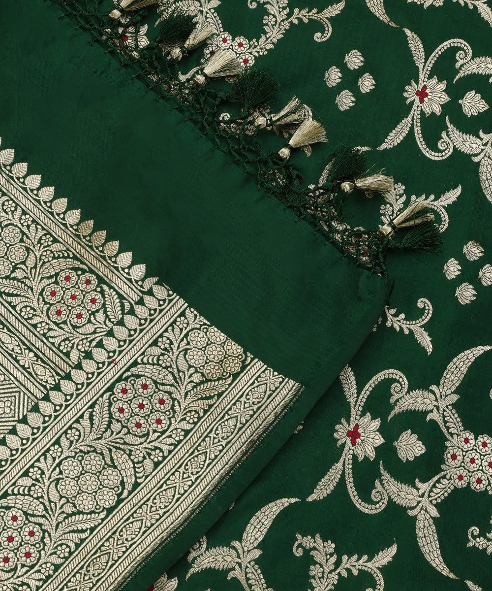 Handloom_Dark_Green_Pure_Katan_Silk_Cutwork_Banarasi_Dupatta_With_Meenakar_Jaal_WeaverStory_04