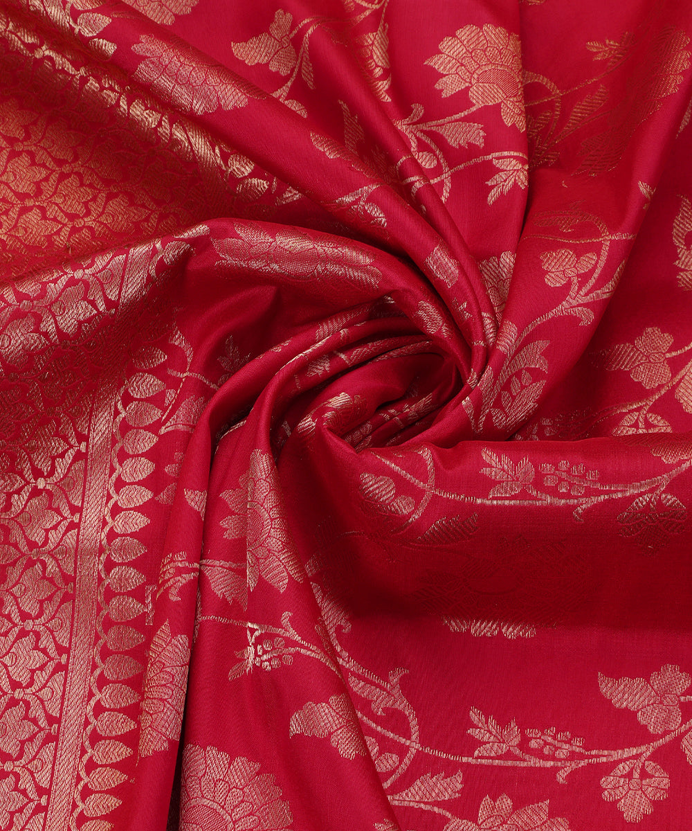 Handloom_Carrot_Pink_Pure_Katan_Silk_Dupatta_With_Jaal_WeaverStory_05