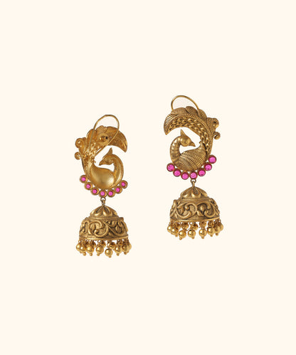 Selina_Handcrafted_Jhumkas_With_Pink_Stones_WeaverStory_03