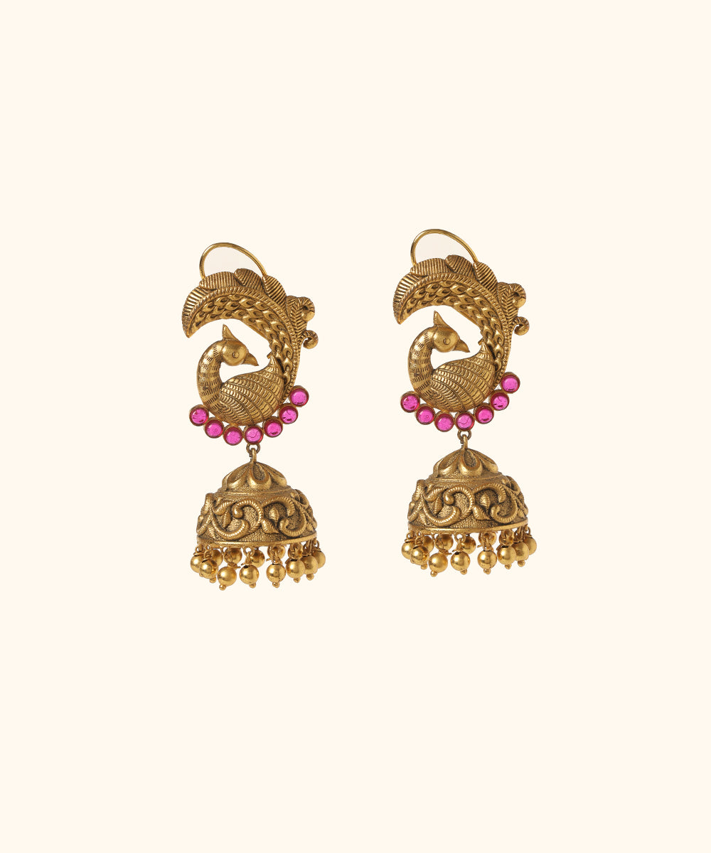 Selina_Handcrafted_Jhumkas_With_Pink_Stones_WeaverStory_02