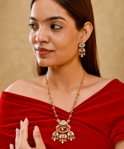 Sunehri Multicolour Temple Necklace Set