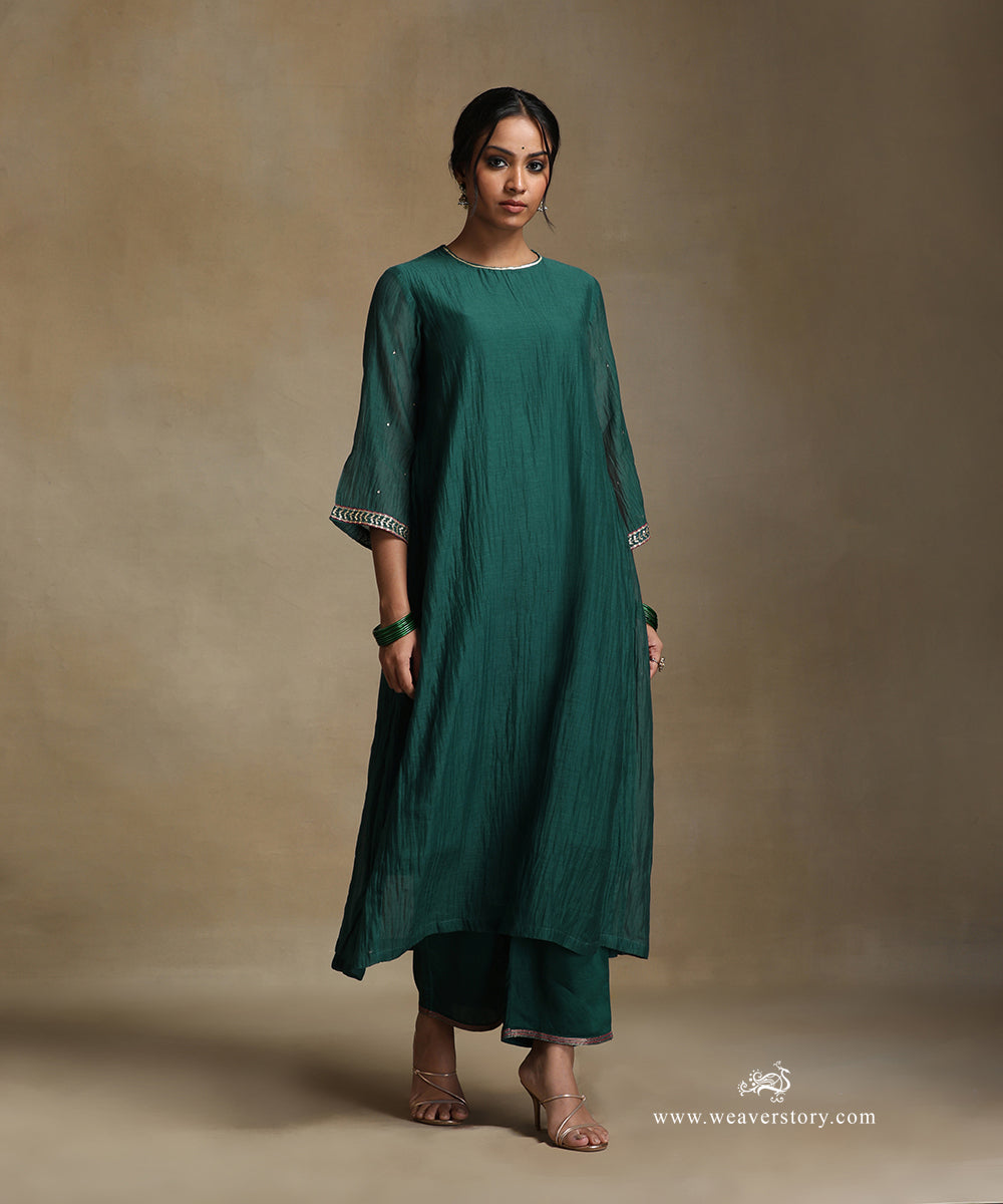 Teal_Hand_Embroidered_Pure_Chanderi_Kurta_With_Pants_And_Dupatta_WeaverStory_03