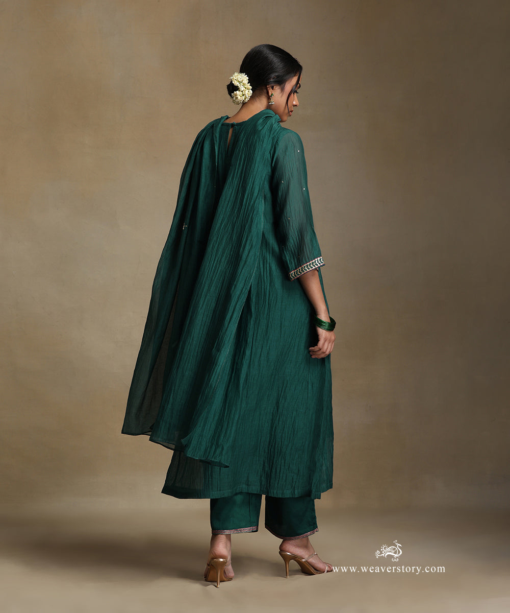 Teal_Hand_Embroidered_Pure_Chanderi_Kurta_With_Pants_And_Dupatta_WeaverStory_04