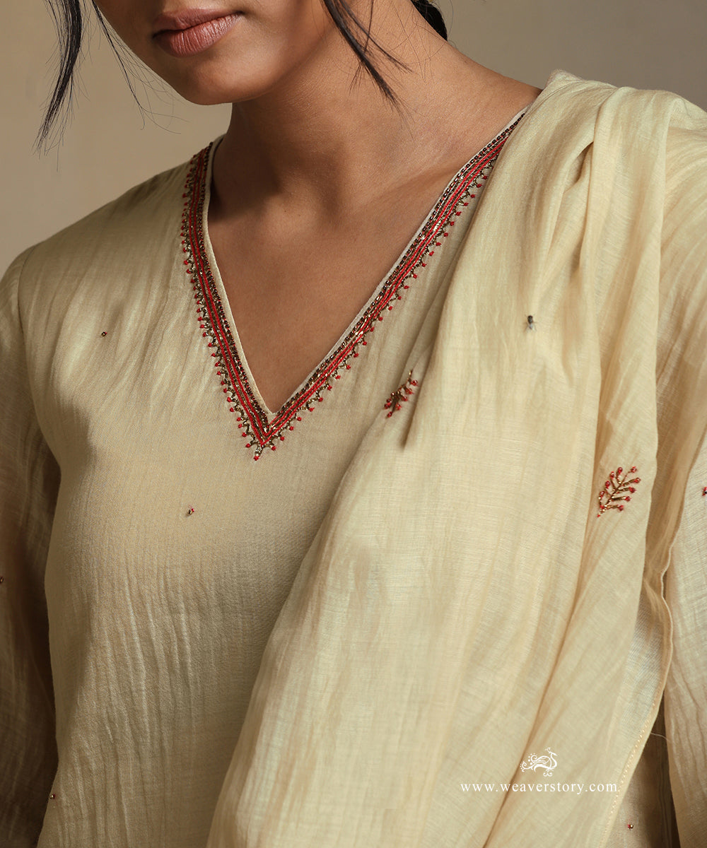 Ivory_Hand_Embroidered_Pure_Chanderi_Kurta_With_Pants_And_Dupatta_WeaverStory_07