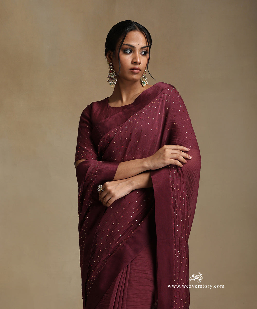 Plum_Hand_Embroidered_Pure_Chanderi_Saree_With_Stitched_Blouse_WeaverStory_01