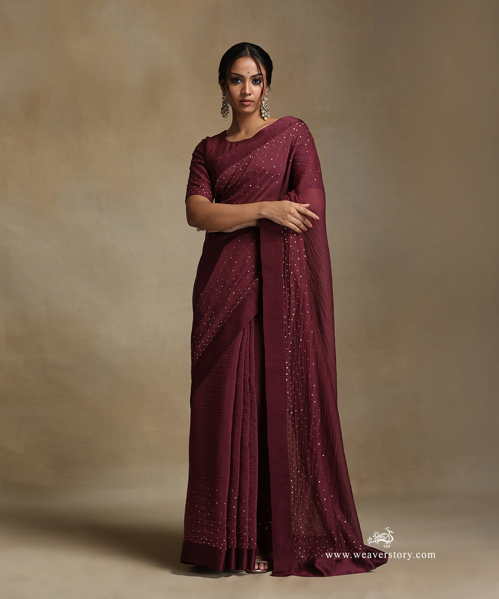 Plum_Hand_Embroidered_Pure_Chanderi_Saree_With_Stitched_Blouse_WeaverStory_02