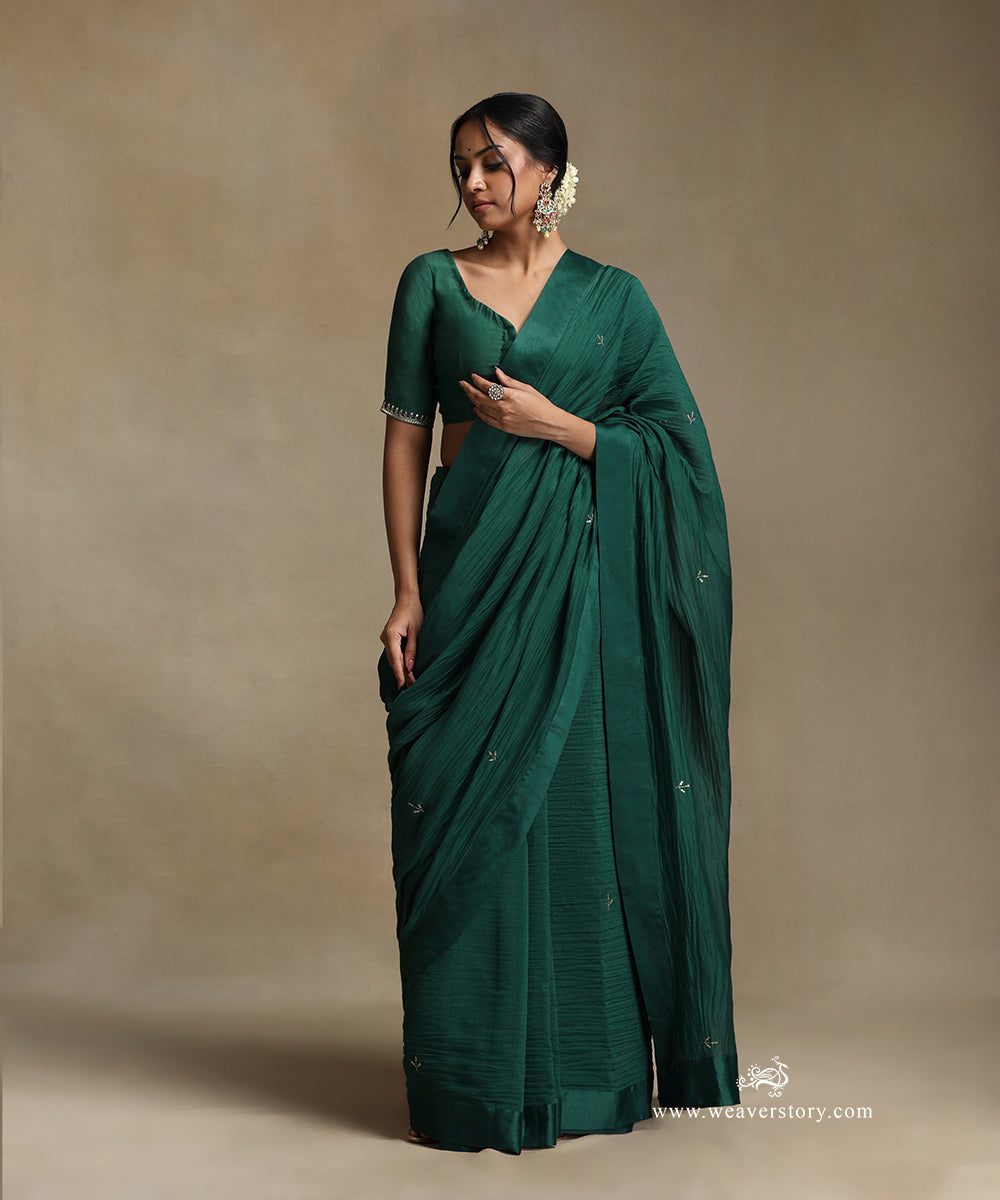 Teal_Hand_Embroidered_Pure_Chanderi_Saree_With_Stitched_Blouse_WeaverStory_02