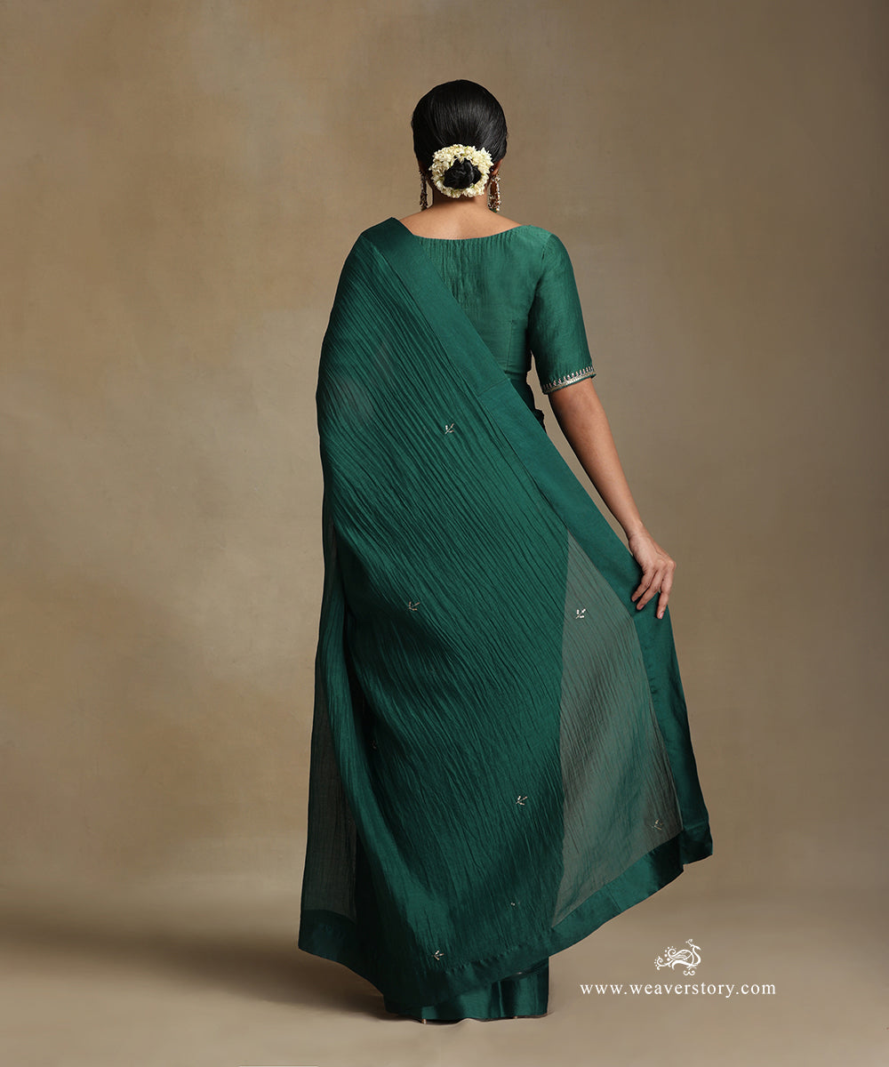 Teal_Hand_Embroidered_Pure_Chanderi_Saree_With_Stitched_Blouse_WeaverStory_03