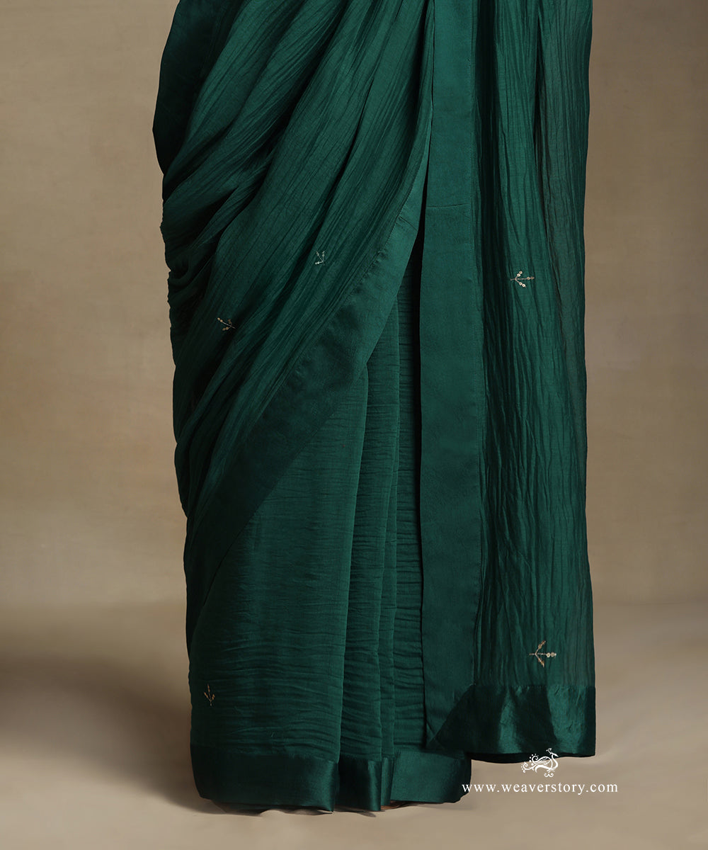 Teal_Hand_Embroidered_Pure_Chanderi_Saree_With_Stitched_Blouse_WeaverStory_04