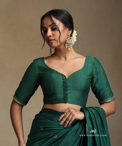 Teal_Hand_Embroidered_Pure_Chanderi_Saree_With_Stitched_Blouse_WeaverStory_06