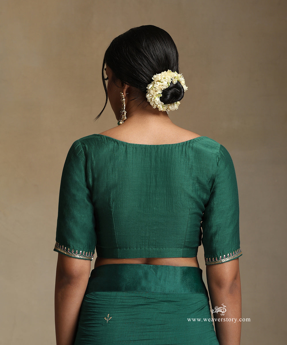 Teal_Hand_Embroidered_Pure_Chanderi_Saree_With_Stitched_Blouse_WeaverStory_07