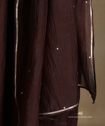 Brown_Hand_Embroidered_Notched_Neck_Front_Gathered_Pure_Chanderi_Kurta_With_Pants_And_Dupatta_WeaverStory_06