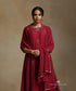 Red_Hand_Embroidered_Round_Neck_A-Line_Pure_Chanderi_Kurta_With_Pants_And_Dupatta_WeaverStory_01