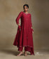 Red_Hand_Embroidered_Round_Neck_A-Line_Pure_Chanderi_Kurta_With_Pants_And_Dupatta_WeaverStory_02