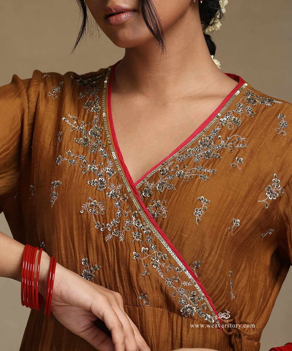 Mustard_Yellow_Hand_Embroidered_V-Neck_Pure_Chanderi_Angrakha_Kalidar_Kurta_With_Pants_And_Dupatta_WeaverStory_07