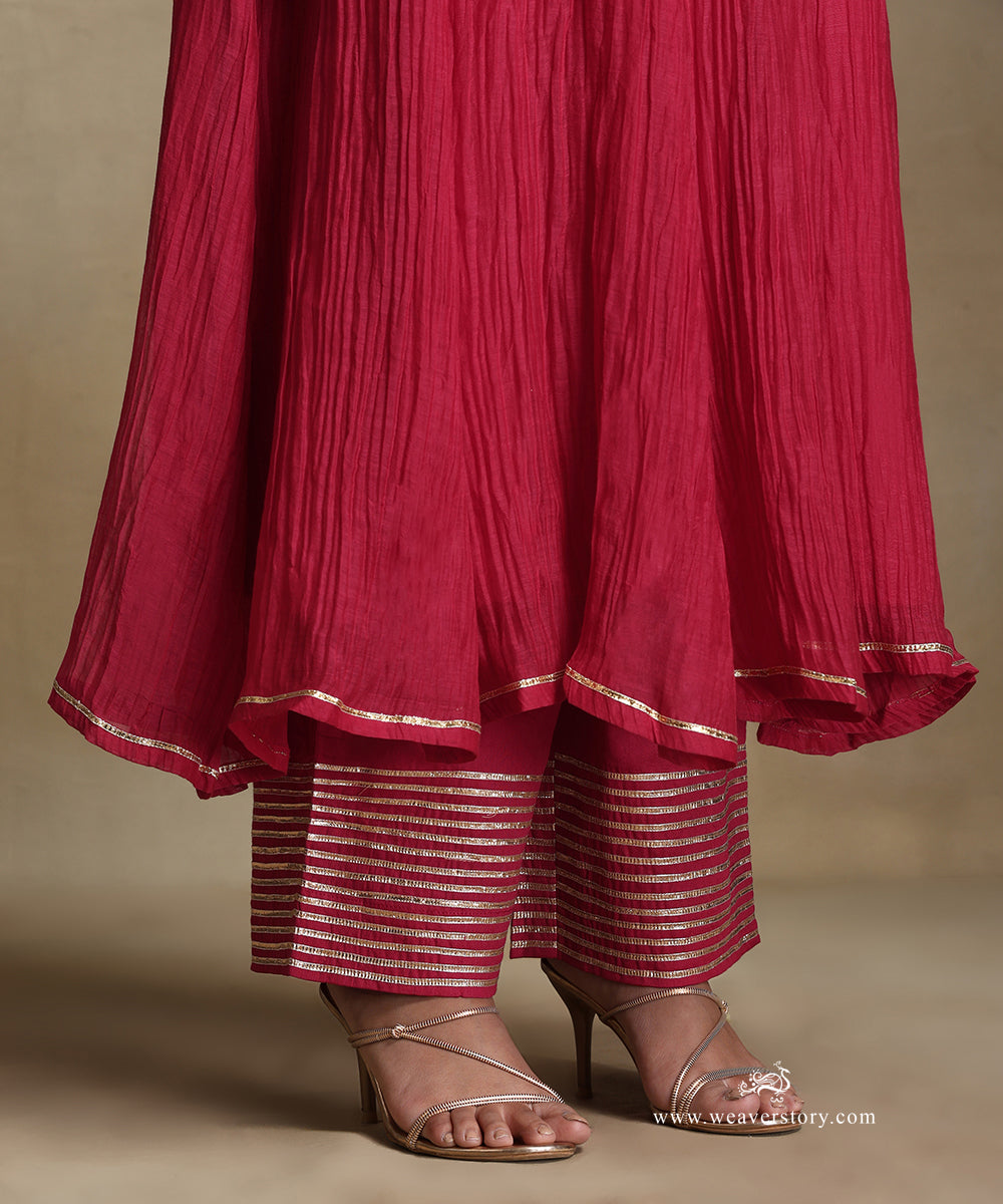 Pink_Hand_Embroidered_Round_Neck_Anarkali_Pure_Chanderi_Kurta_With_Pants_And_Dupatta_WeaverStory_05