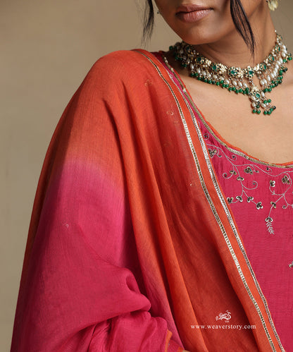 Pink_Hand_Embroidered_Round_Neck_Anarkali_Pure_Chanderi_Kurta_With_Pants_And_Dupatta_WeaverStory_06