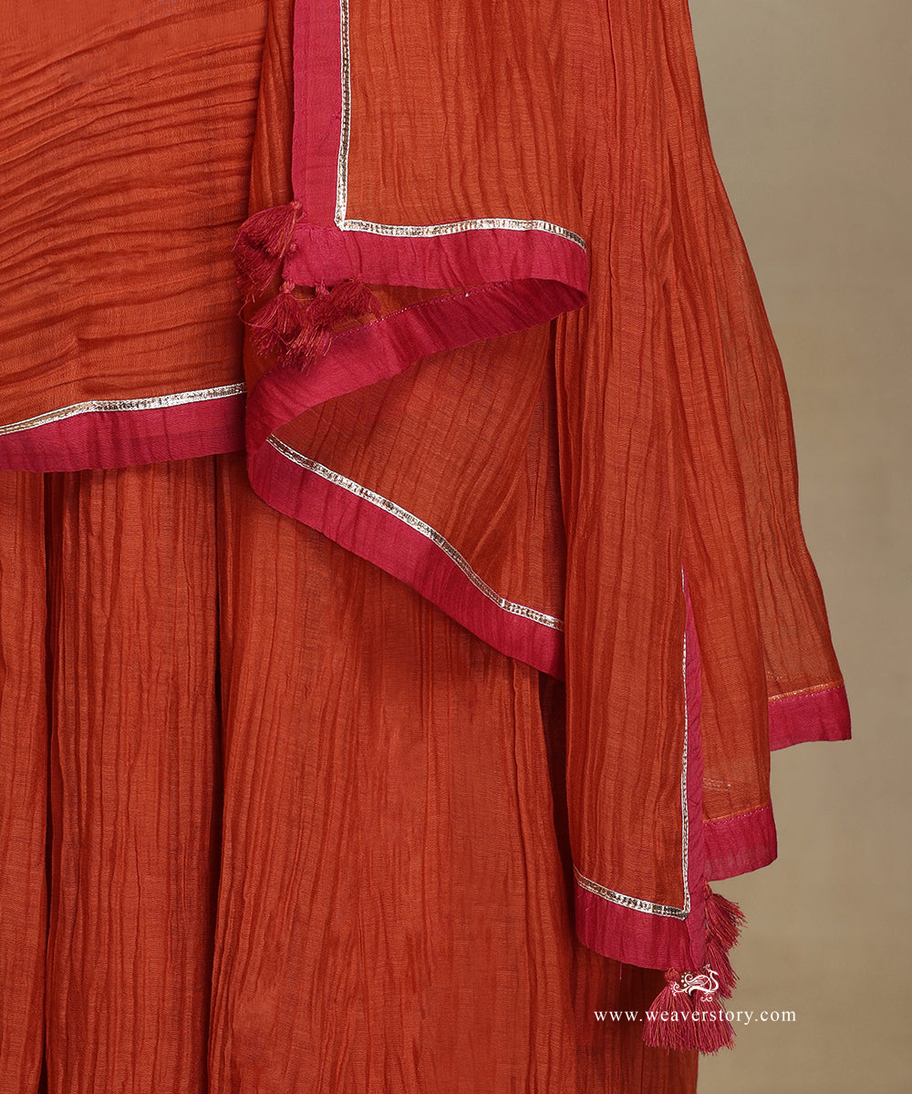 Burnt_Orange_Hand_Embroidered_Pure_Chanderi_Notched_Neck_Anarkali_Kurta_With_Pants_And_Dupatta_WeaverStory_06