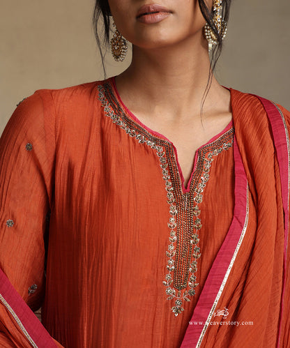 Burnt_Orange_Hand_Embroidered_Pure_Chanderi_Notched_Neck_Anarkali_Kurta_With_Pants_And_Dupatta_WeaverStory_07