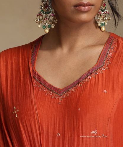 Burnt_Orange_Hand_Embroidered_Chanderi_Anarkali_Kurta_With_Pants_And_Dupatta_WeaverStory_07