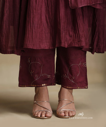 Plum_Hand_Embroidered_Chanderi_Anarkali_Kurta_With_Pants_And_Dupatta_WeaverStory_05