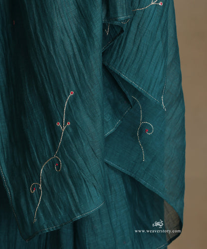 Teal_Hand_Embroidered_Chanderi_Angrakha_Kali_Kurta_With_Pants_And_Dupatta_WeaverStory_06