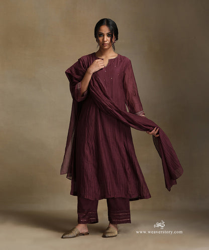 Plum_Hand_Embroidered_Pure_Chanderi_Side_Kali_Kurta_With_Pants_And_Dupatta_WeaverStory_04