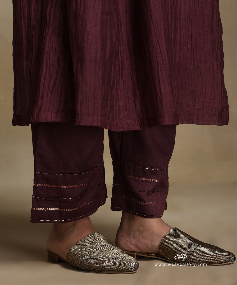 Plum_Hand_Embroidered_Pure_Chanderi_Side_Kali_Kurta_With_Pants_And_Dupatta_WeaverStory_05