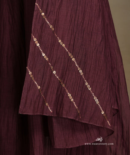 Plum_Hand_Embroidered_Pure_Chanderi_Side_Kali_Kurta_With_Pants_And_Dupatta_WeaverStory_06