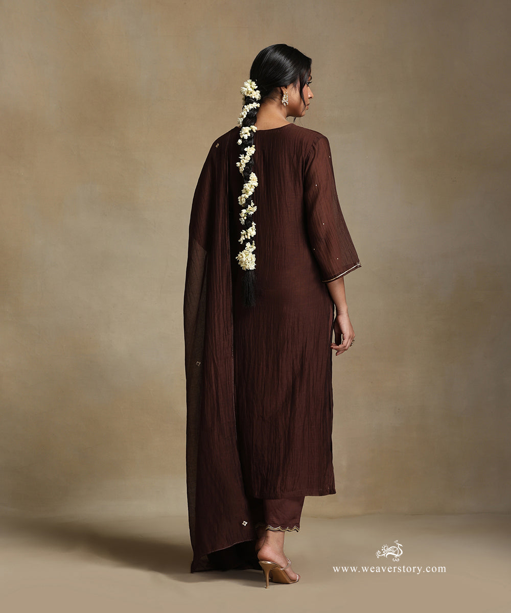 Brown_Hand_Embroidered_Pure_Chanderi_Kurta_With_Pants_And_Dupatta_WeaverStory_04